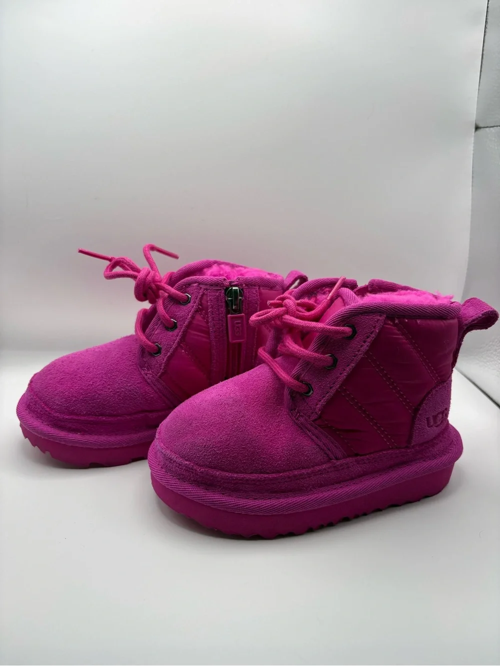 UGG Kids Vibrant Pink Lace-Up Zip Booties